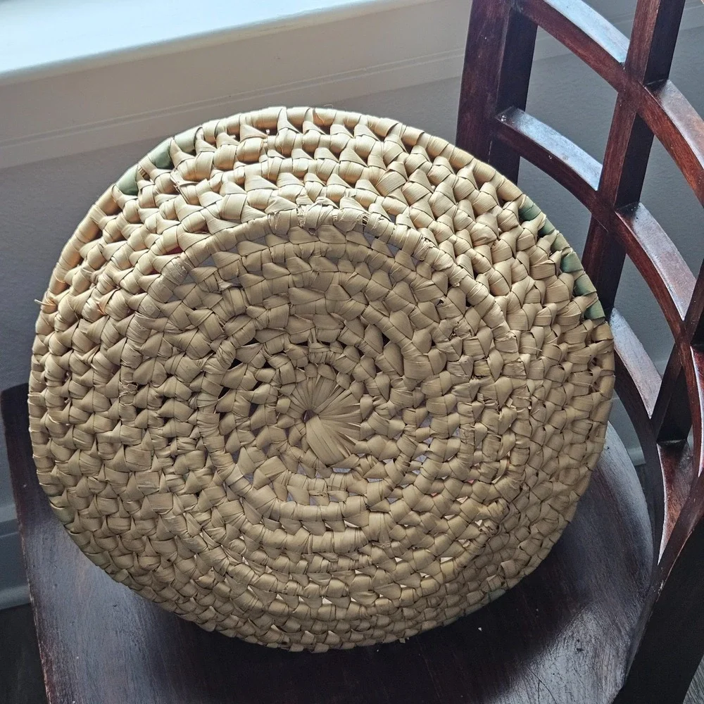 Vintage Native American Coiled‎ Basket Bowl colorful pattern with Handles